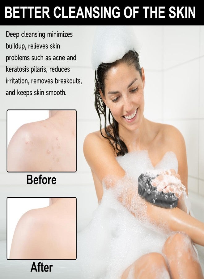 ميتين ليفة تقشير الجسم من السيليكون من ميتين مع حلقة، ليفة تقشير الجسم للرجال والنساء، ليفة سيليكون للاستحمام، سيليكون ناعم للاستحمام وروتين العناية بالبشرة (رمادي) - Image 4